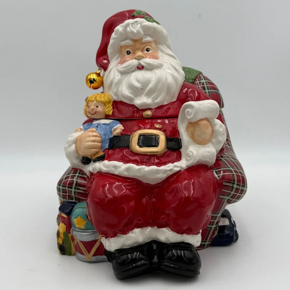 Jeffrey Banks for David's Cookies Santa in Plaid Chair Ceramic Cookie Jar